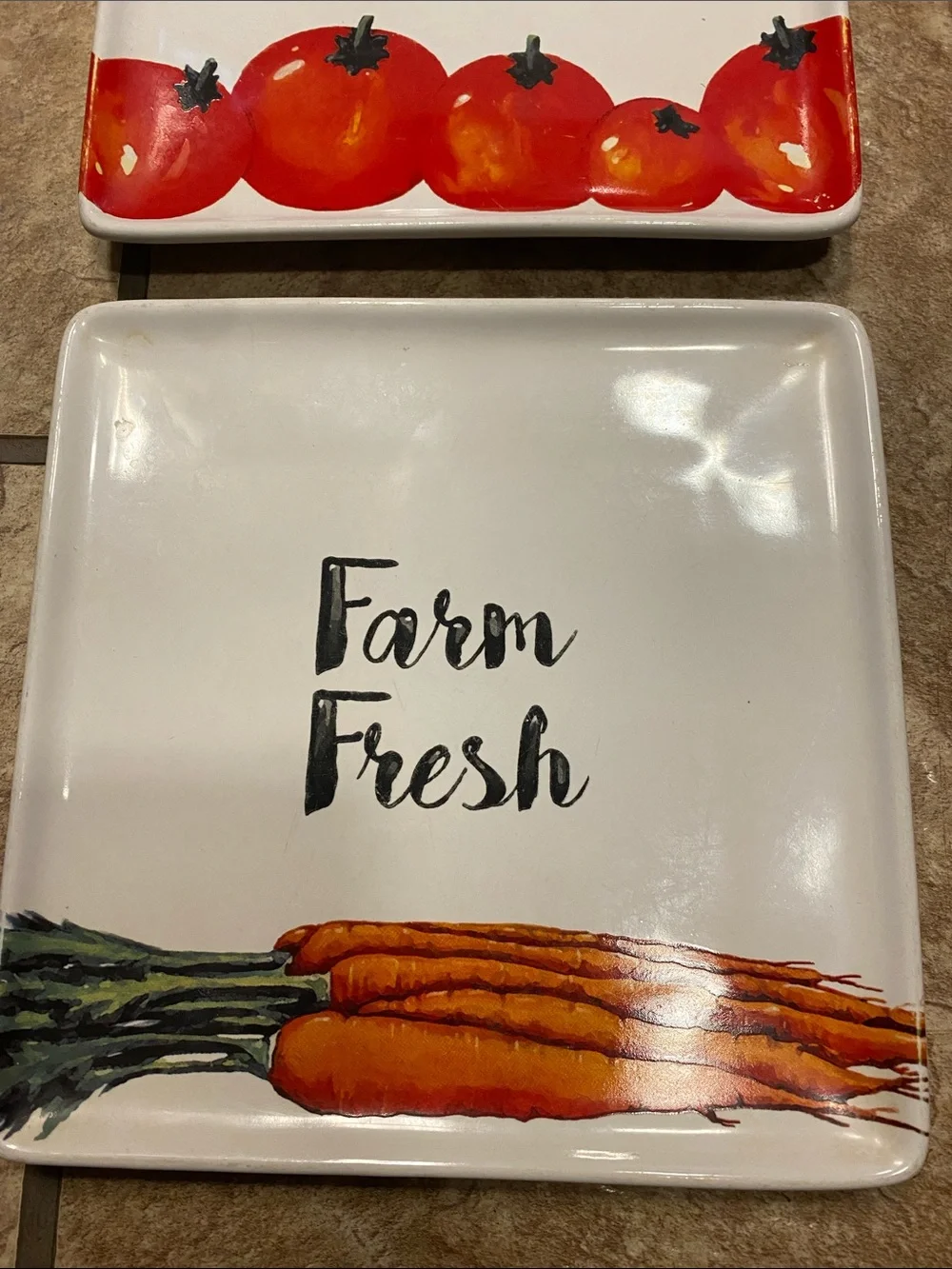Farm Fresh Ceramic Serving /Sandwich Plates - White, Red & Orange